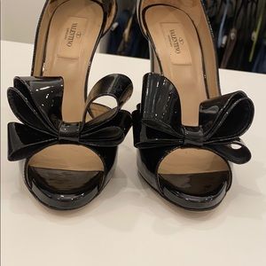 Valentino Black Patent Bow Peep Toe Pumps